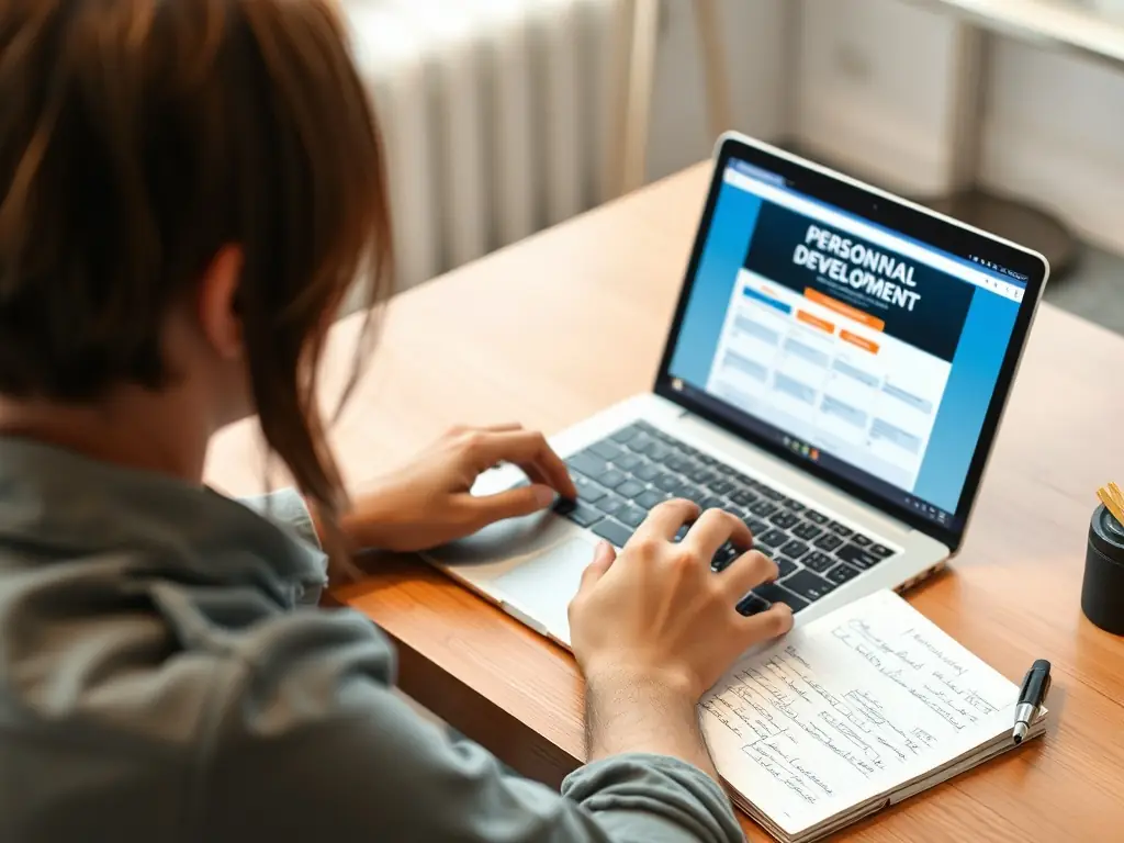 An image of a person following a software tutorial on a laptop, emphasizing the practical learning experience offered by software tutorials.